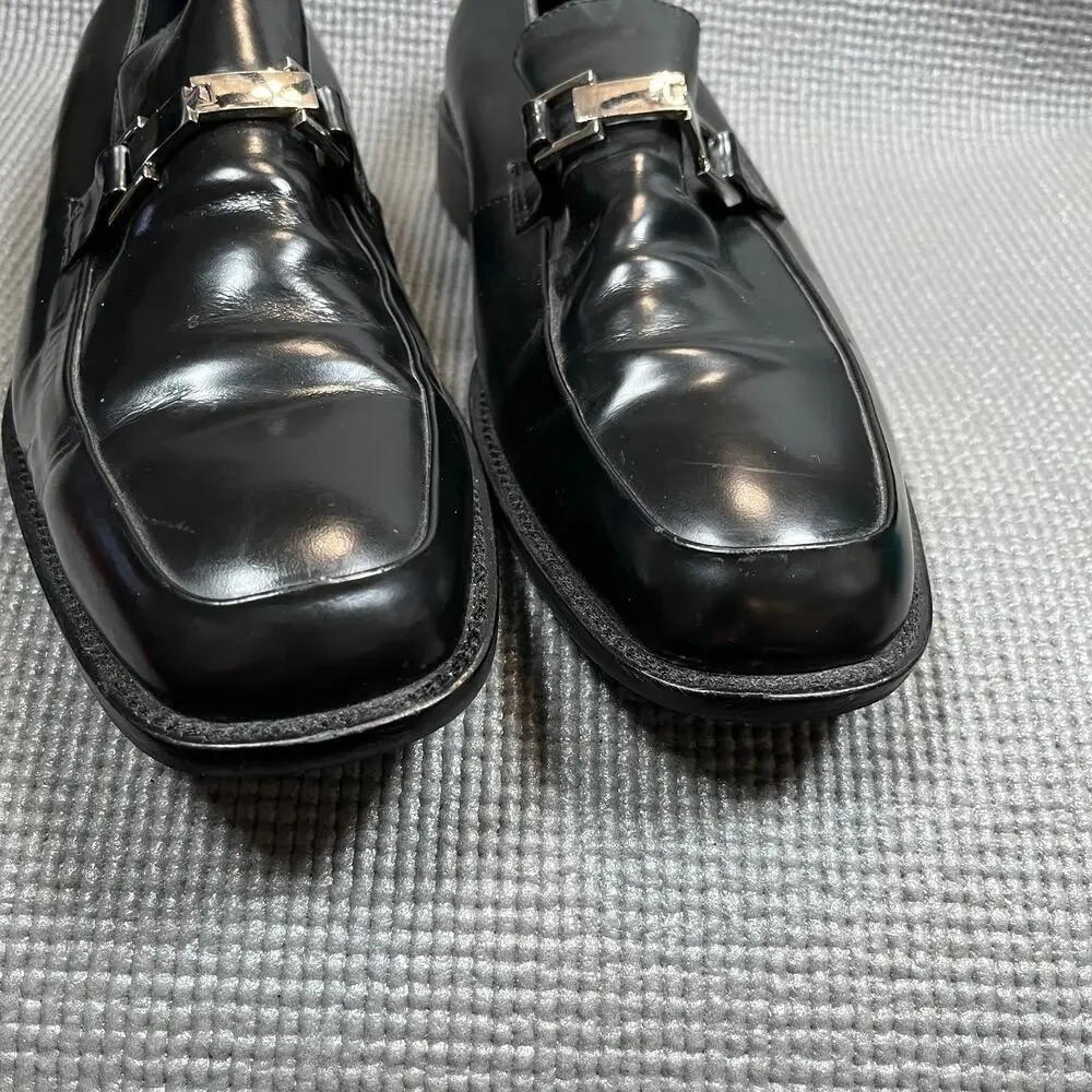 Aston Grey Collection Loafers Mens Size 9.5 Black Leather‎ Buckle Slip On